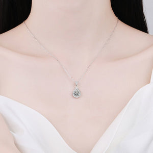 Moissanite Halo Pave Teardrop Charm Necklace - Perimade & Co.
