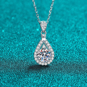 Moissanite Halo Pave Teardrop Charm Necklace - Perimade & Co.