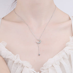 Moissanite Moon Star Drop Y Necklace - Perimade & Co.