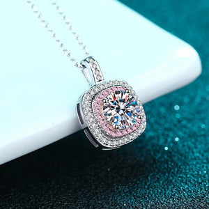 Moissanite Pink Halo Pendant Necklace - Perimade & Co.