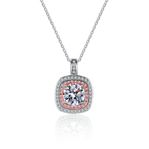 Moissanite Pink Halo Pendant Necklace - Perimade & Co.