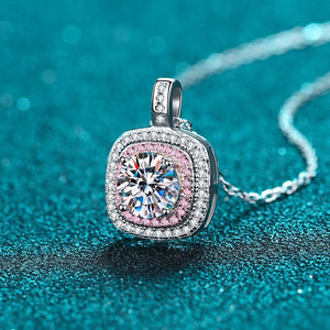 Moissanite Pink Halo Pendant Necklace - Perimade & Co.