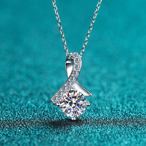 Moissanite Ribbon Charm Pendant Necklace - Perimade & Co.