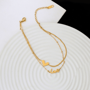 Monogram Love Heart Double Chain Anklet - Perimade & Co.