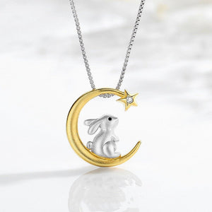 Moon Star Bunny Rabbit Charm Necklace - Perimade & Co.