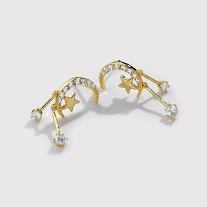 Moon Star Chain Dangle Drop Stud Earrings - Perimade & Co.
