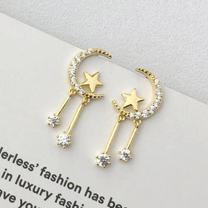 Moon Star Chain Dangle Drop Stud Earrings - Perimade & Co.