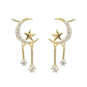 Moon Star Chain Dangle Drop Stud Earrings - Perimade & Co.