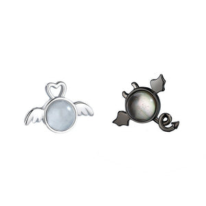 Moonstone Angel Devil Mismatch Stud Earrings - Perimade & Co.