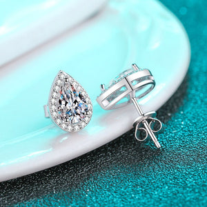 Pear Moissanite Halo Wedding Stud Earrings - Perimade & Co.