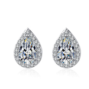 Pear Moissanite Halo Wedding Stud Earrings - Perimade & Co.