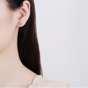 Pear Moissanite Halo Wedding Stud Earrings - Perimade & Co.