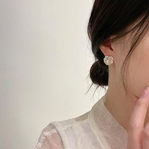 Pearl Camellia Flower Statement Stud Earrings - Perimade & Co.
