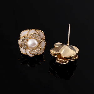 Pearl Camellia Flower Statement Stud Earrings - Perimade & Co.