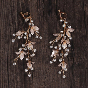 Pearl Leaf Drop Wedding Statement Earrings - Perimade & Co.