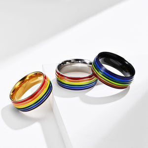 Three colorful rings on a white background