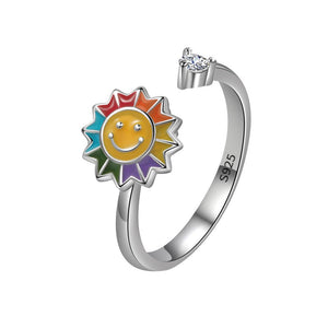Rainbow Sunflower Smiley Fidget Spinner Ring - Perimade & Co.