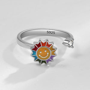 Rainbow Sunflower Smiley Fidget Spinner Ring - Perimade & Co.