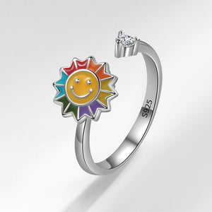 Rainbow Sunflower Smiley Fidget Spinner Ring - Perimade & Co.