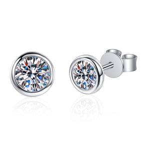Round Moissanite Bezel Wedding Stud Earrings - Perimade & Co.