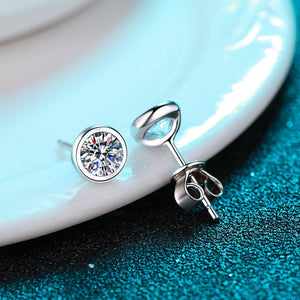 Round Moissanite Bezel Wedding Stud Earrings - Perimade & Co.