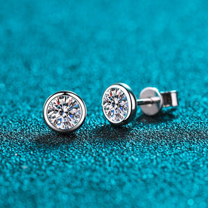 Round Moissanite Bezel Wedding Stud Earrings - Perimade & Co.