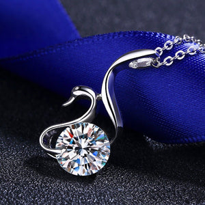 Round Moissanite Swan Bird Charm Necklace - Perimade & Co.