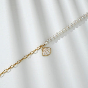 Seashell Pearl Charm Half Chain Bracelet - Perimade & Co.