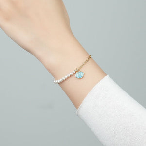 Seashell Pearl Charm Half Chain Bracelet - Perimade & Co.