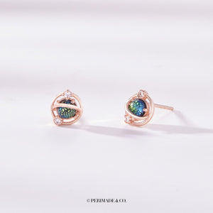 Small Blue Planet Saturn Star Stud Earrings - Perimade & Co.