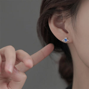 Small Blue Planet Saturn Star Stud Earrings - Perimade & Co.