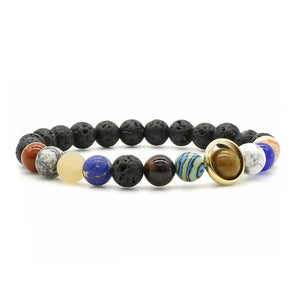 Multicolored beaded bracelet on a white background
